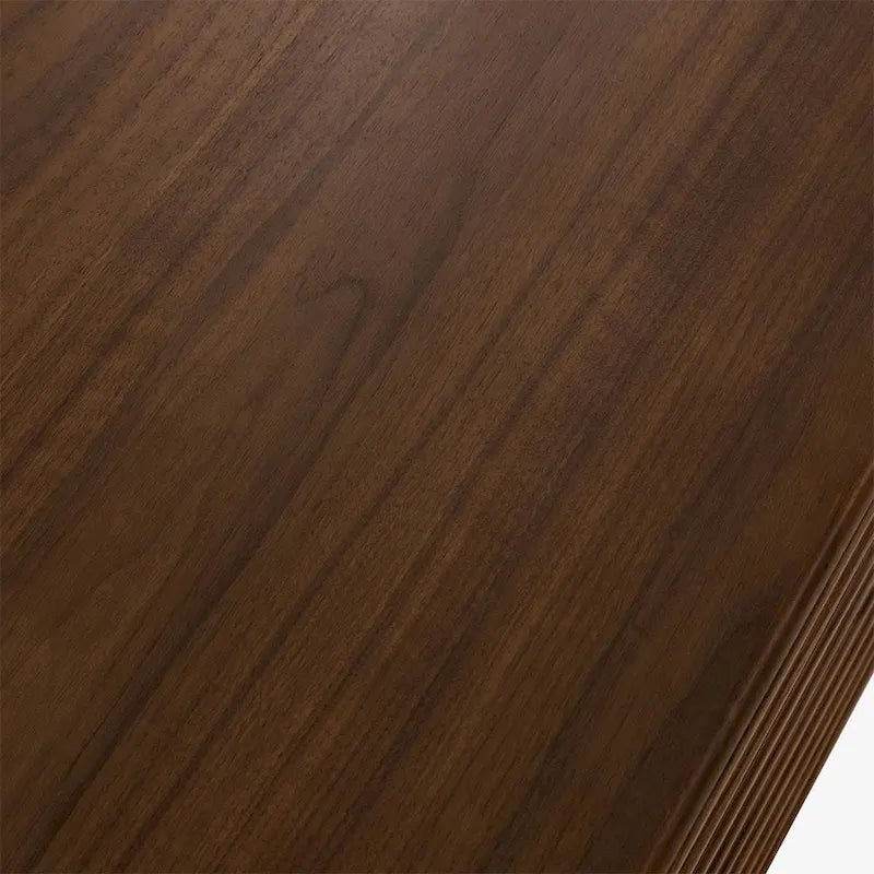 Meuble TV minimaliste avec tiroirs, console multimédia en bois massif avec placards, porte abattante, placage noyer, livré entièrement assemblé