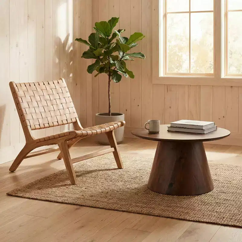 Table basse ronde en MDF, aspect bois de noyer, 60 cm de diamètre, 35 cm de hauteur