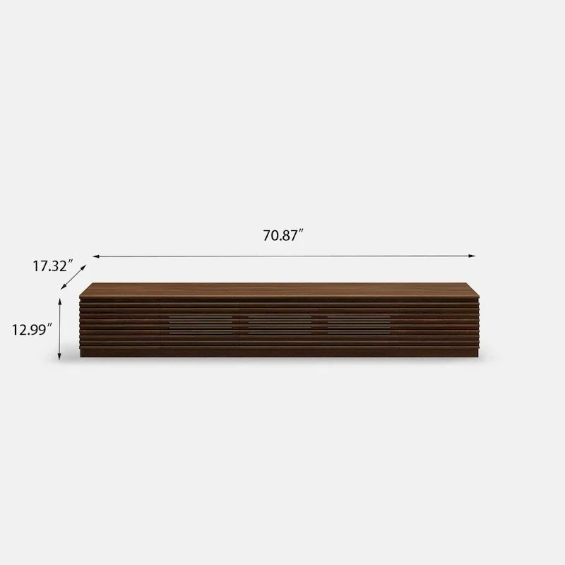 Meuble TV minimaliste avec tiroirs, console multimédia en bois massif avec placards, porte abattante, placage noyer, livré entièrement assemblé