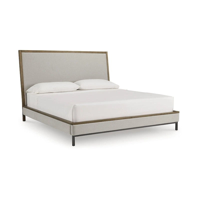 Lit plateforme rembourré beige/marron clair