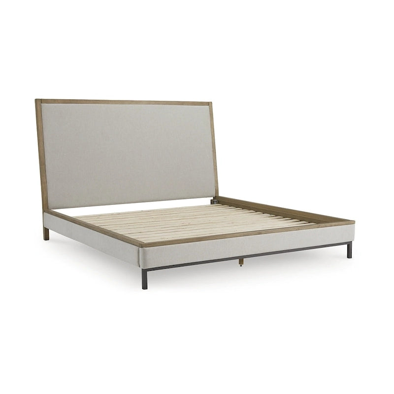 Lit plateforme rembourré beige/marron clair
