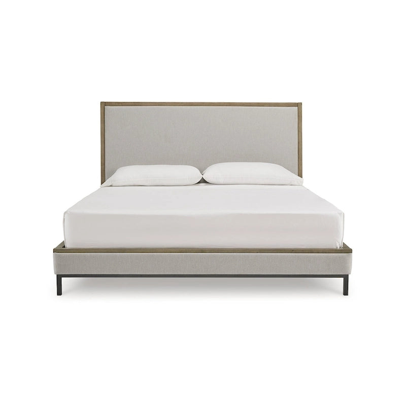 Lit plateforme rembourré beige/marron clair