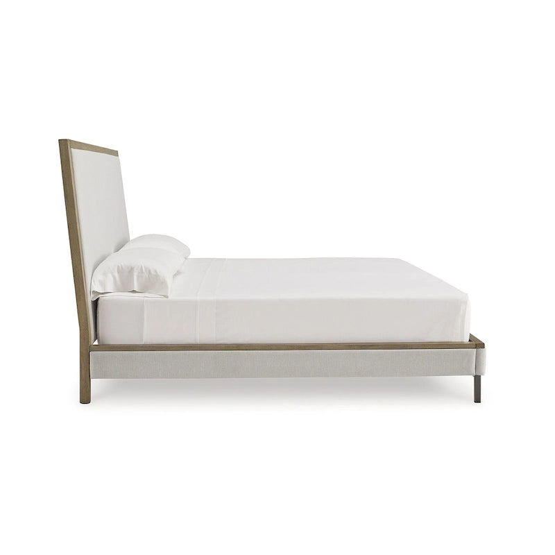 Lit plateforme rembourré beige/marron clair