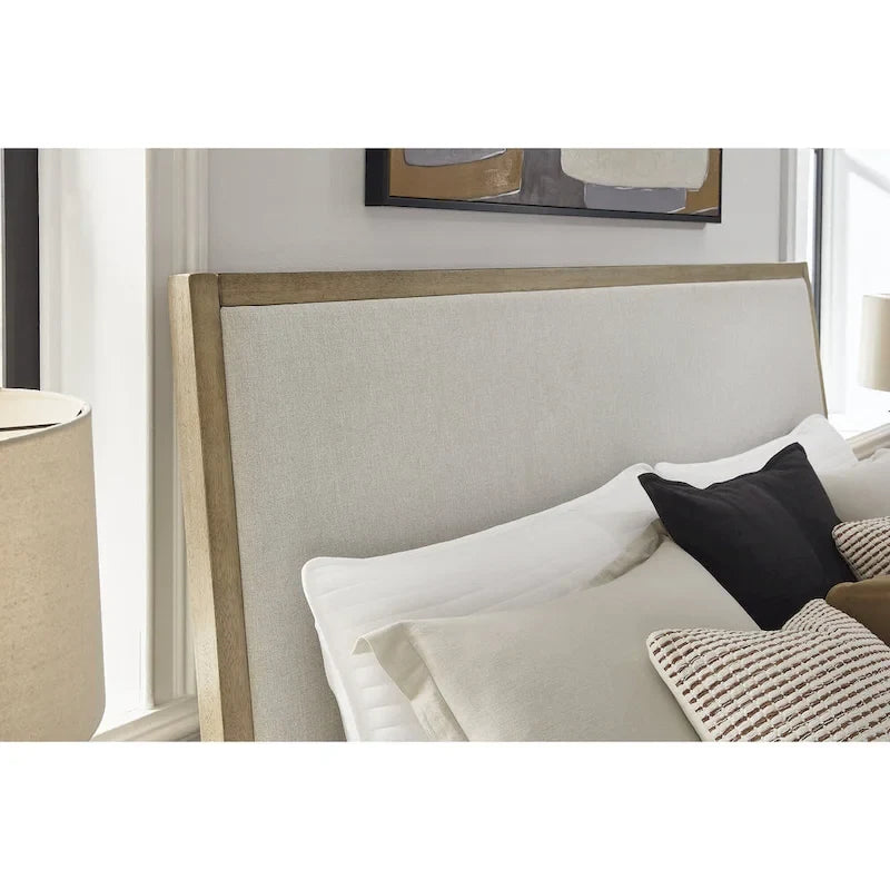 Lit plateforme rembourré beige/marron clair