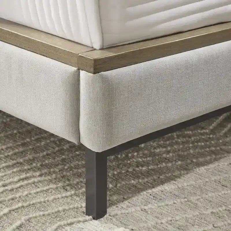 Lit plateforme rembourré beige/marron clair