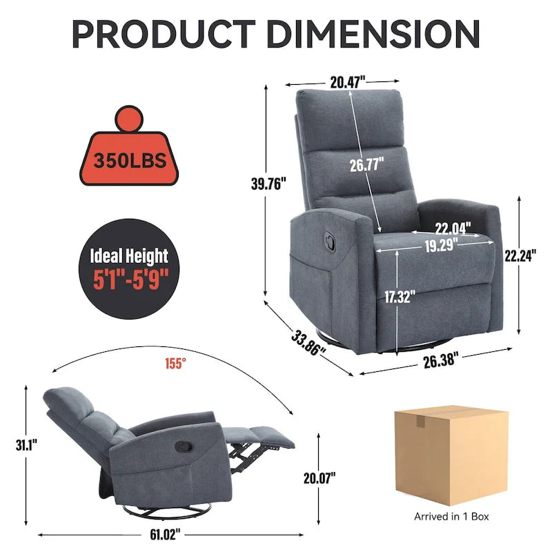 Fauteuil inclinable manuel à bascule et pivotant pour petits espaces