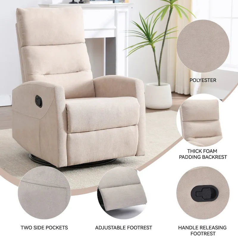 Fauteuil inclinable manuel à bascule et pivotant pour petits espaces