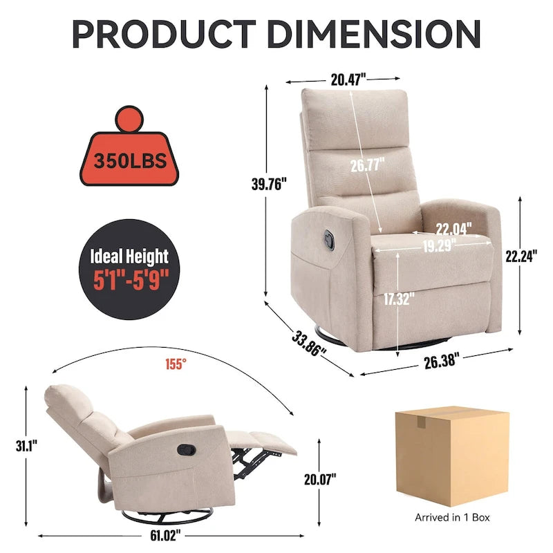 Fauteuil inclinable manuel à bascule et pivotant pour petits espaces