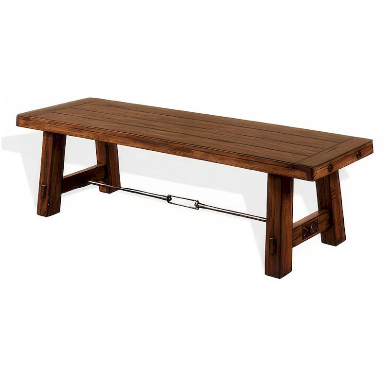 Banc de salle à manger, bois d'acajou brun avec accents de tendeur, 64 pouces