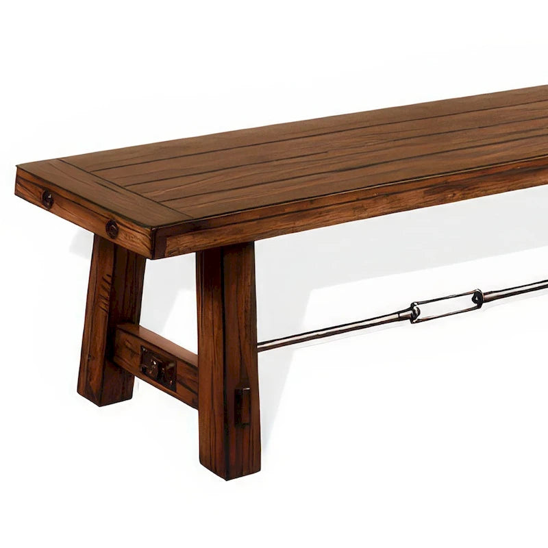 Banc de salle à manger, bois d'acajou brun avec accents de tendeur, 64 pouces