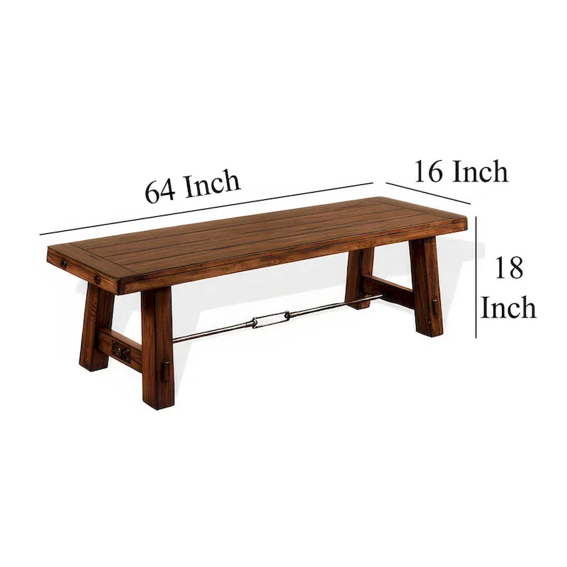 Banc de salle à manger, bois d'acajou brun avec accents de tendeur, 64 pouces