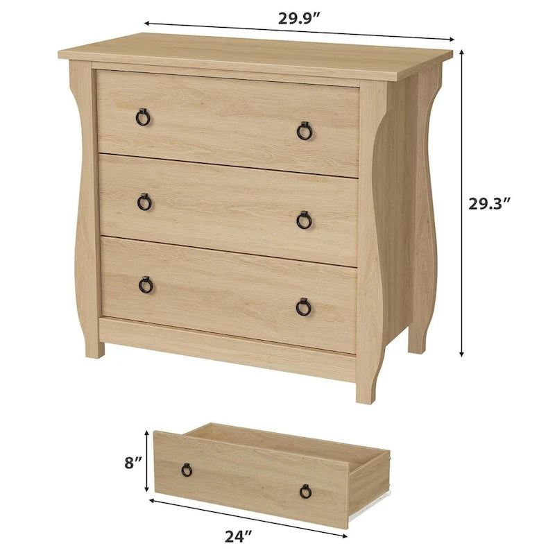 Commode 3 tiroirs naturelle pour salon, chambre, entrée