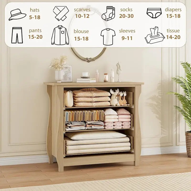 Commode 3 tiroirs naturelle pour salon, chambre, entrée