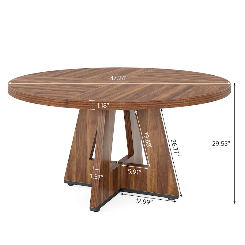 Table de salle à manger ronde de 47 pouces pour 4 personnes, table de salle à manger style ferme en bois pour cuisine, salle à manger et salon