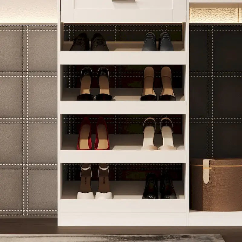 Armoire de coin avec 2 tringles, porte-pantalons et organisateur de chaussures