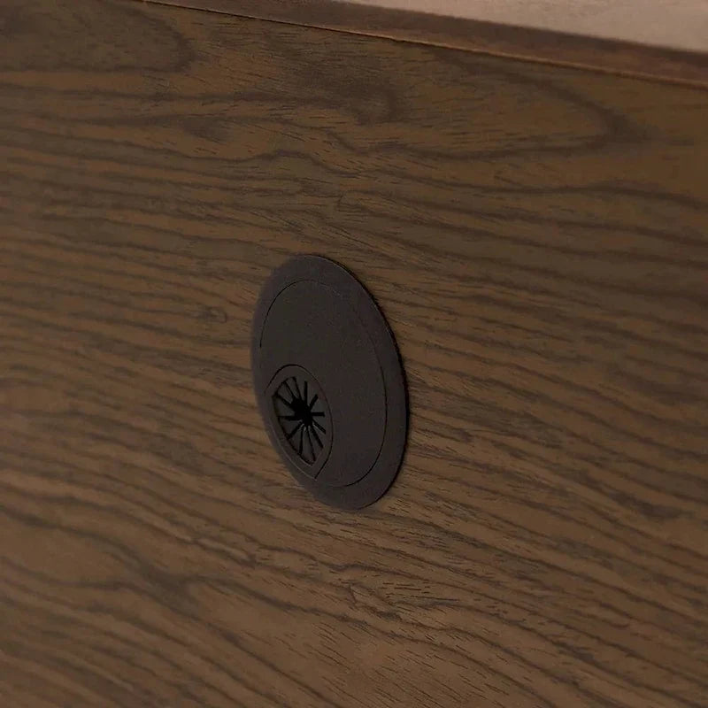 Meuble TV minimaliste avec tiroirs, console multimédia en bois massif avec placards, porte abattante, placage noyer, livré entièrement assemblé