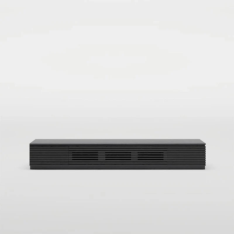 Meuble TV minimaliste avec tiroirs, console multimédia en bois massif avec placards, porte abattante, placage noyer, livré entièrement assemblé