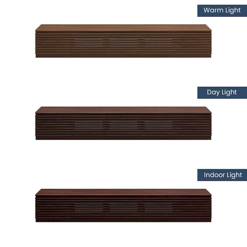 Meuble TV minimaliste avec tiroirs, console multimédia en bois massif avec placards, porte abattante, placage noyer, livré entièrement assemblé