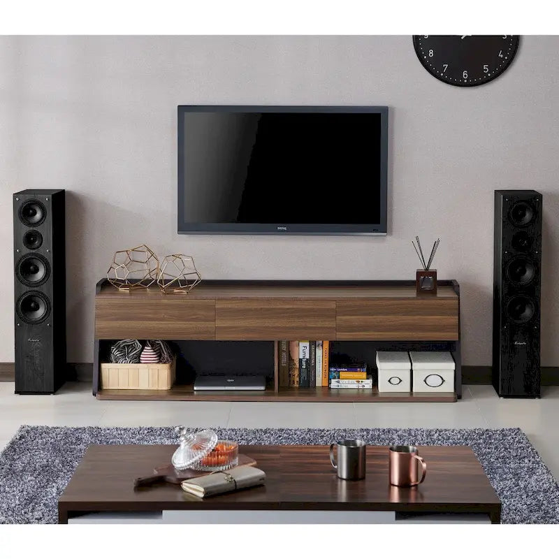 Meuble TV moderne en noyer de 185 cm avec 3 tiroirs