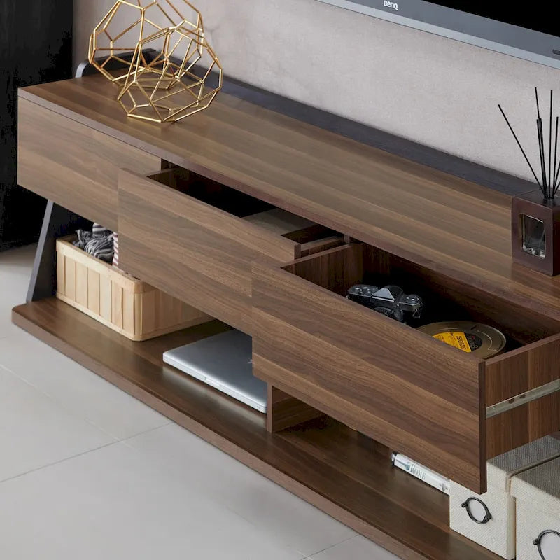 Meuble TV moderne en noyer de 185 cm avec 3 tiroirs
