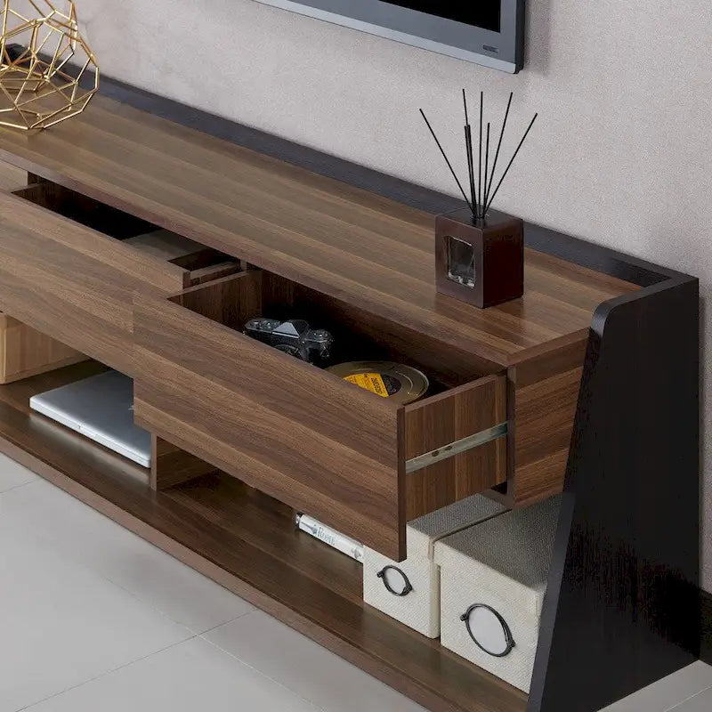 Meuble TV moderne en noyer de 185 cm avec 3 tiroirs