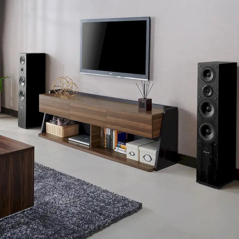 Meuble TV moderne en noyer de 185 cm avec 3 tiroirs