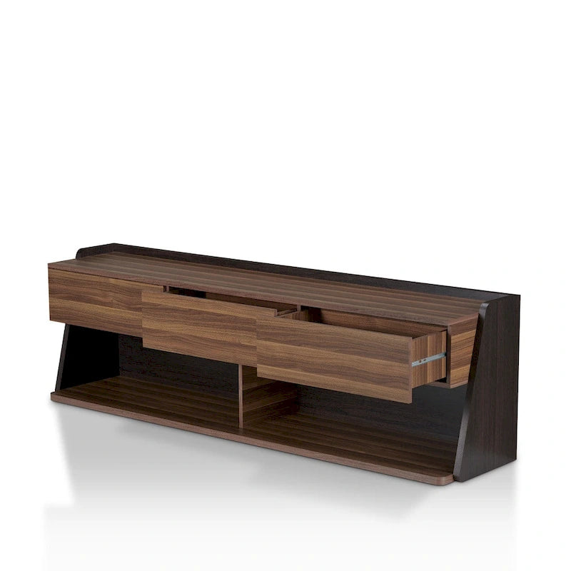 Meuble TV moderne en noyer de 185 cm avec 3 tiroirs