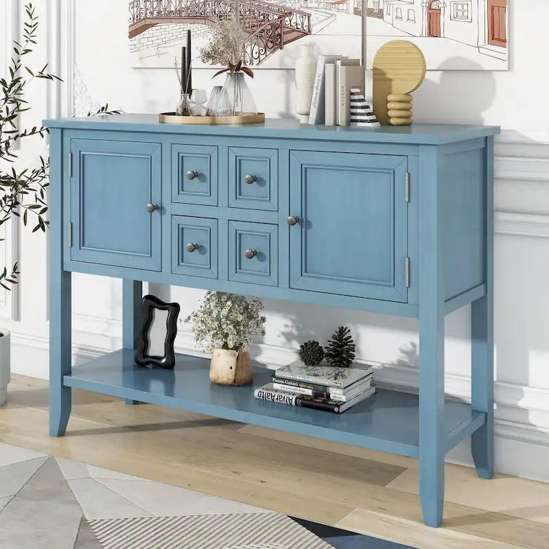 Console vintage avec tiroirs et placards