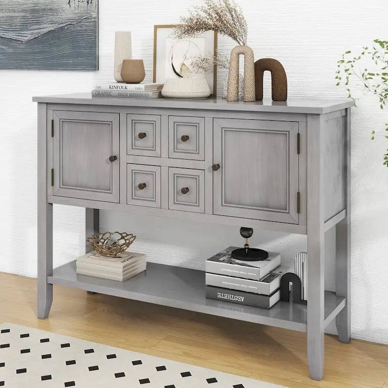 Console vintage avec tiroirs et placards