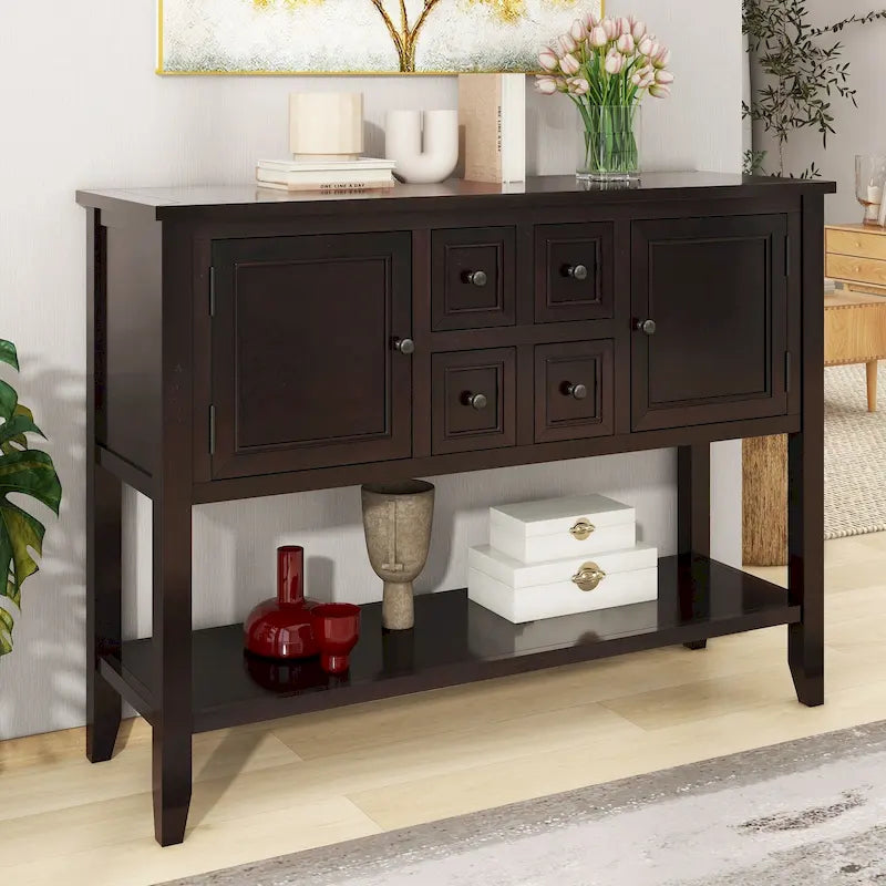Console vintage avec tiroirs et placards