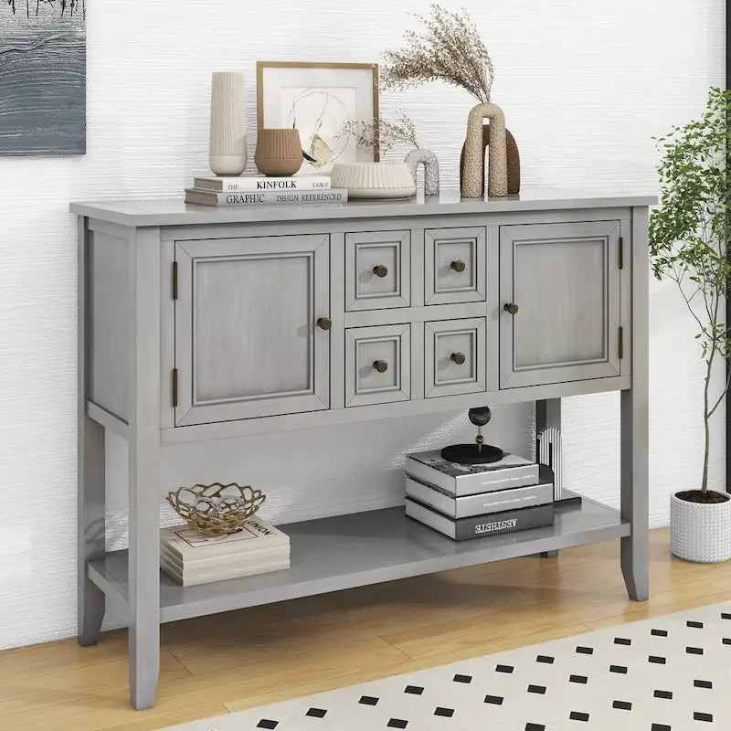 Console vintage avec tiroirs et placards