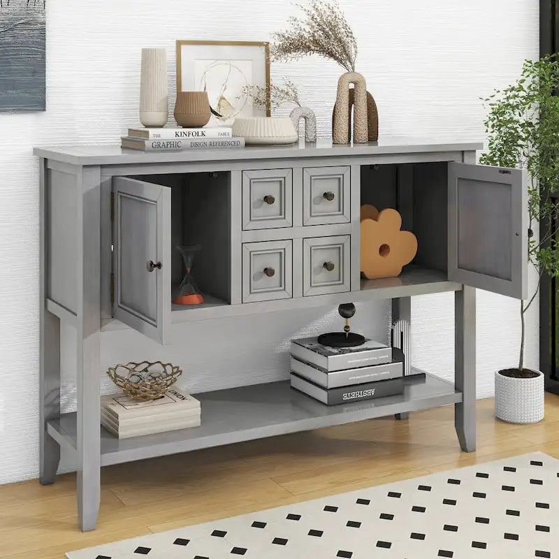 Console vintage avec tiroirs et placards