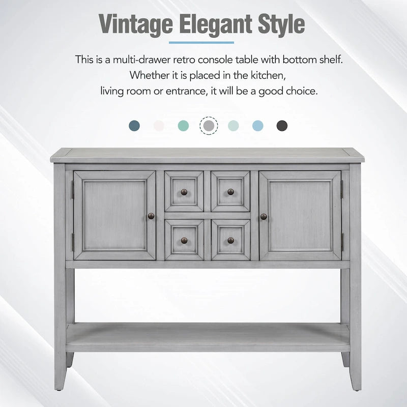 Console vintage avec tiroirs et placards