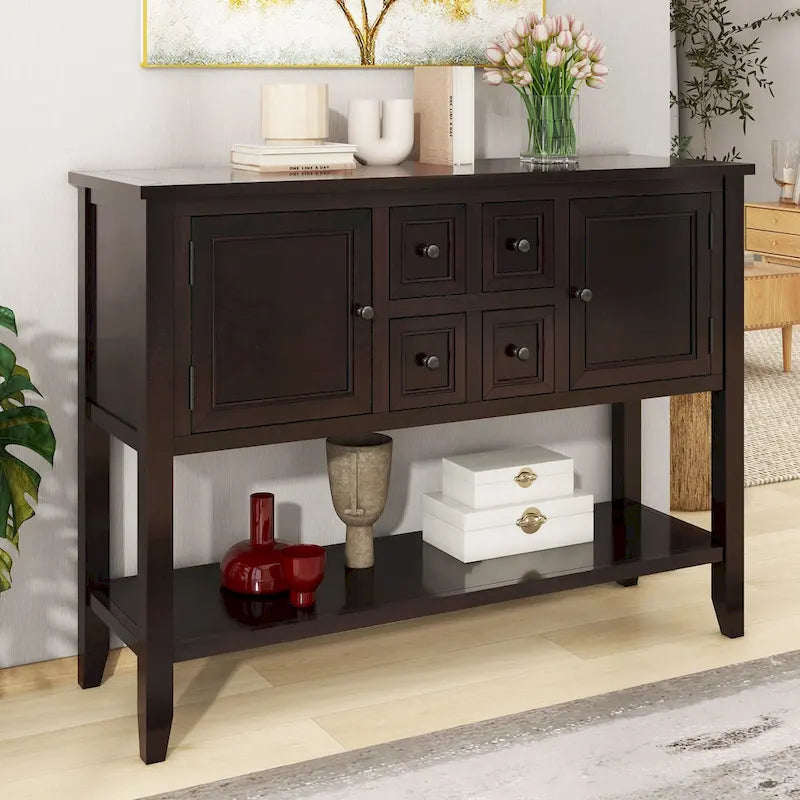 Console vintage avec tiroirs et placards