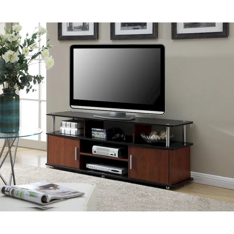 Meuble TV de 65 pouces avec placards de rangement et étagères