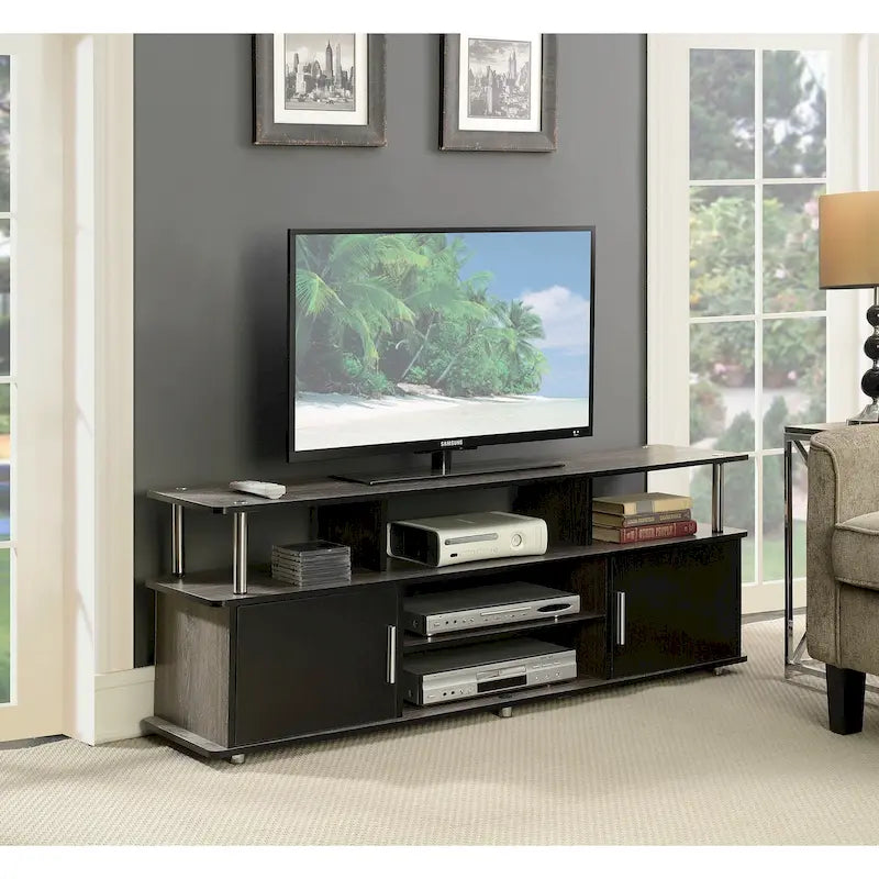 Meuble TV de 65 pouces avec placards de rangement et étagères
