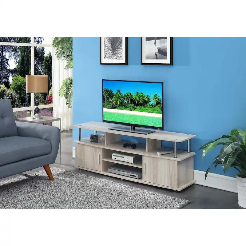 Meuble TV de 65 pouces avec placards de rangement et étagères