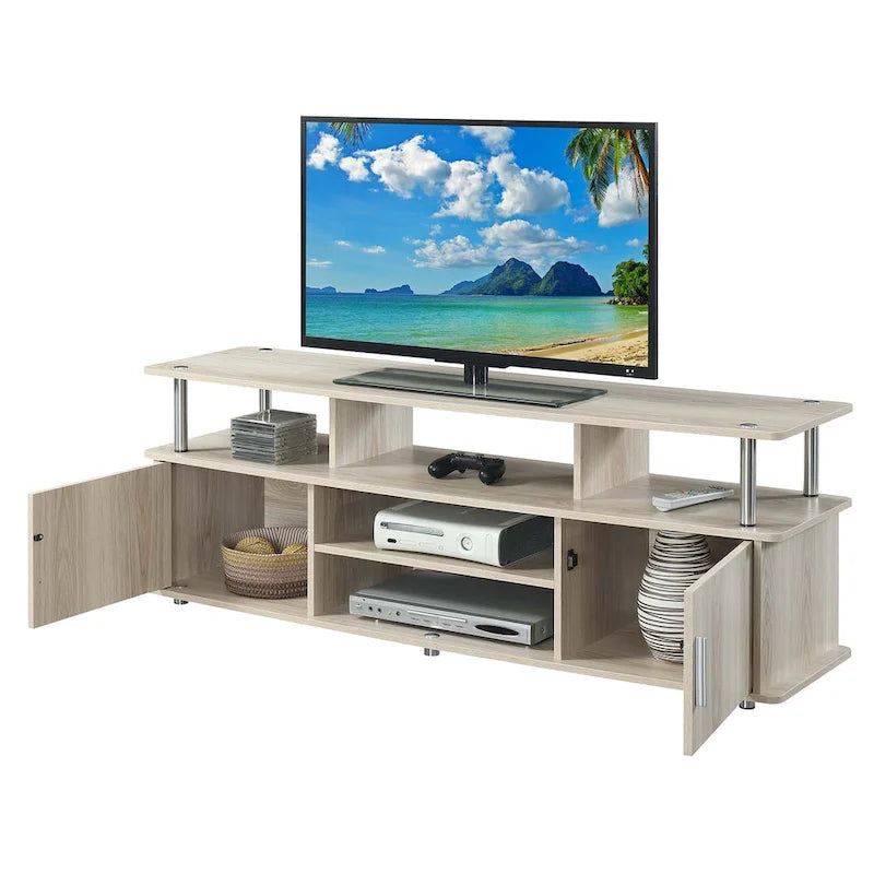 Meuble TV de 65 pouces avec placards de rangement et étagères
