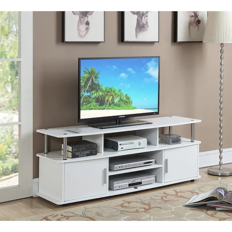 Meuble TV de 65 pouces avec placards de rangement et étagères