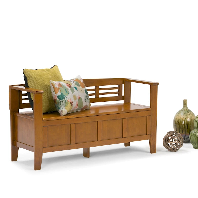 Banc de rangement d'entrée contemporain en bois massif de 122 cm de large