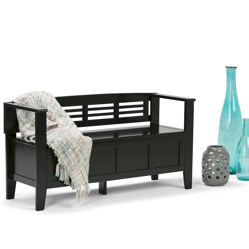 Banc de rangement d'entrée contemporain en bois massif de 122 cm de large