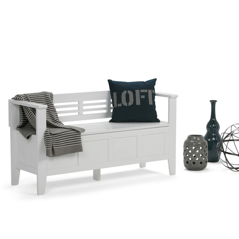 Banc de rangement d'entrée contemporain en bois massif de 122 cm de large