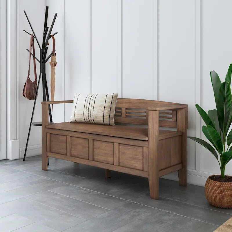 Banc de rangement d'entrée contemporain en bois massif de 122 cm de large