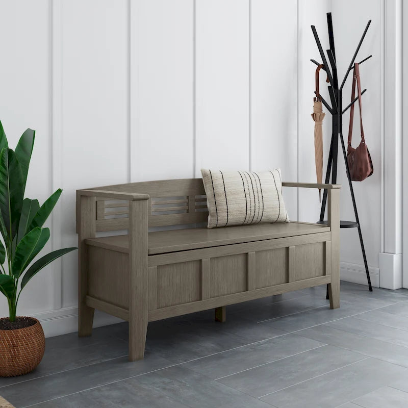Banc de rangement d'entrée contemporain en bois massif de 122 cm de large