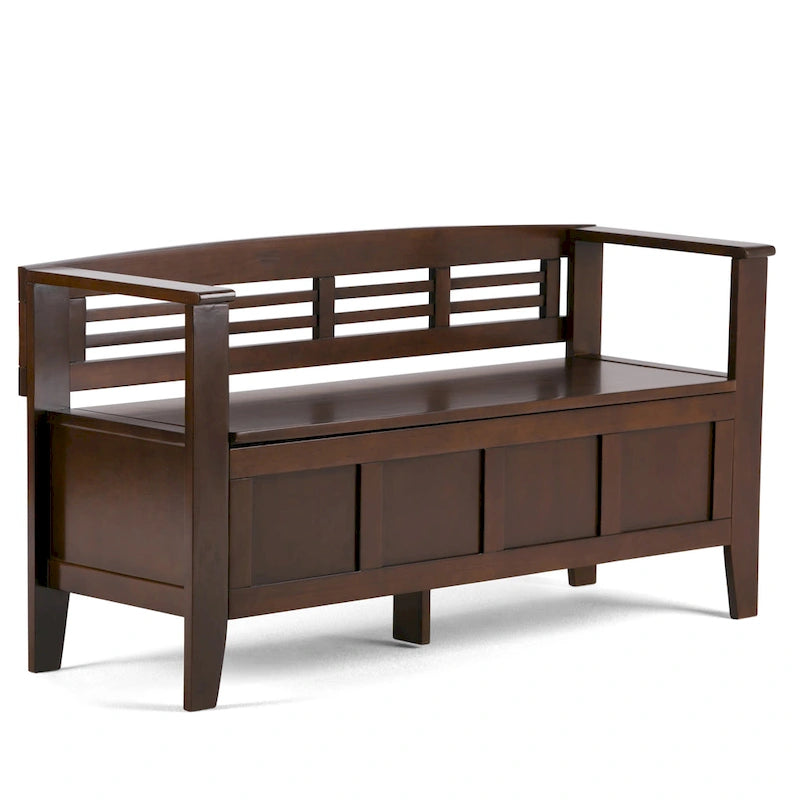 Banc de rangement d'entrée contemporain en bois massif de 122 cm de large