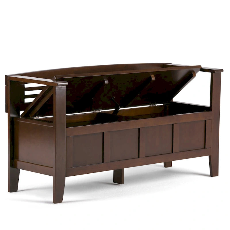Banc de rangement d'entrée contemporain en bois massif de 122 cm de large