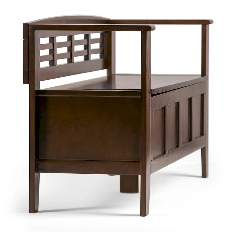 Banc de rangement d'entrée contemporain en bois massif de 122 cm de large