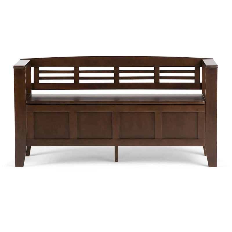 Banc de rangement d'entrée contemporain en bois massif de 122 cm de large