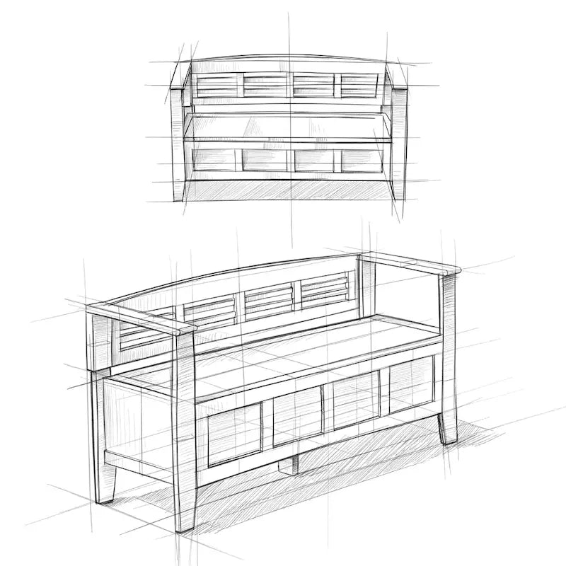 Banc de rangement d'entrée contemporain en bois massif de 122 cm de large