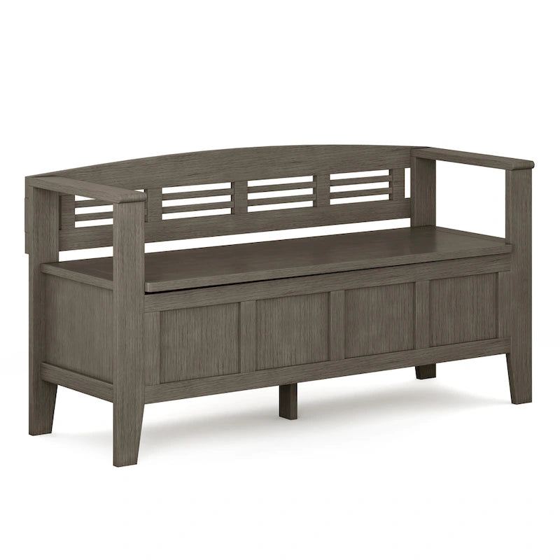 Banc de rangement d'entrée contemporain en bois massif de 122 cm de large